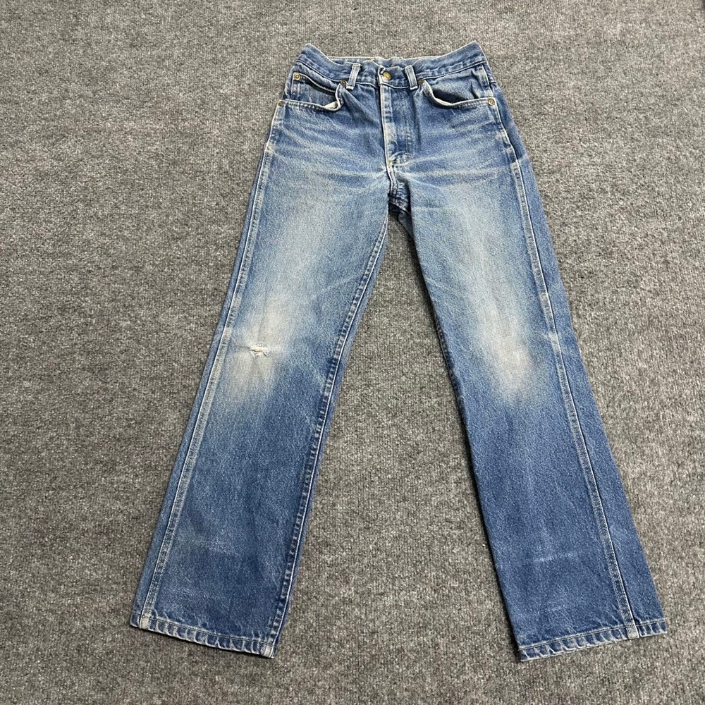 Lee Jeans Womens Size 10.5 Blue High Waisted Straight Distressed Made in USA
